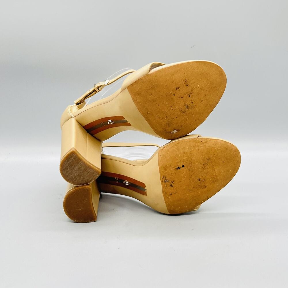 Sam Edelman Sandals Womens 5.5 Beige Leather Yaro Ankle Strap Block Heel Shoes - Picture 8 of 11